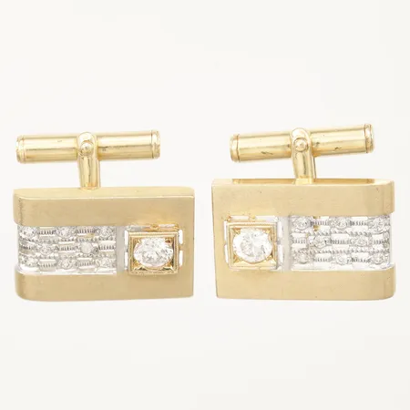 Ett par manschettknappar med vita stenar tvåtonade längd 20mm, bredd 15mm, 18K Vikt: 11,6 g