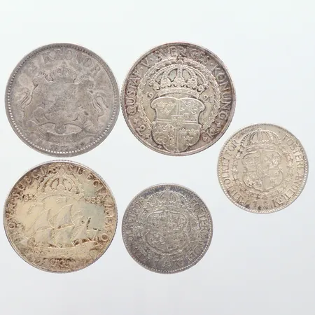 5 svenska silvermynt 80% Vikt: 59,8 g