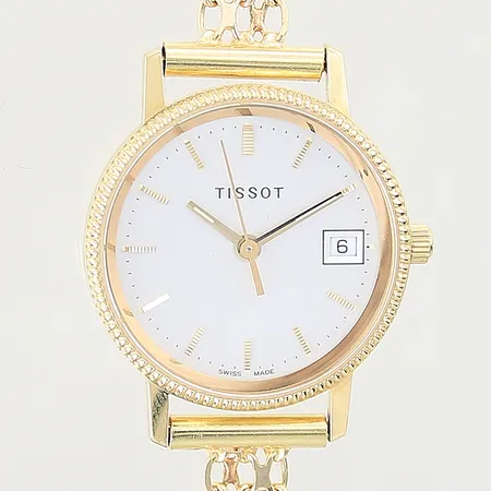 Damur Tissot 18K quartz Ø24mm, safirglas, datum, X-länk i 18K, gravyr, i behov av batteribyte, bruttovikt: 19,7g