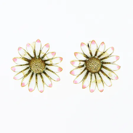 Ett par örhängen blommor emalj Ø18mm, klipps i metall, blomma i 18K. Bruttovikt: 8,1gram.  Vikt: 8,1 g