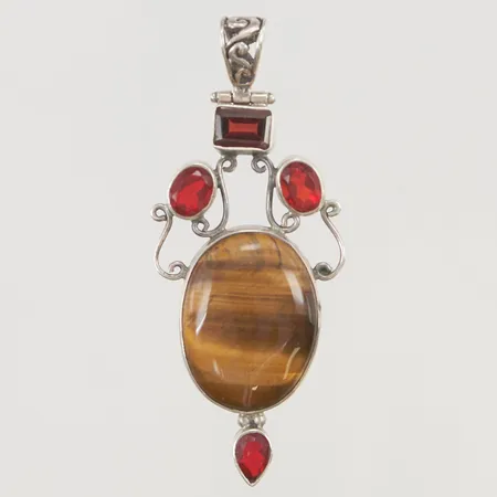 Hänge 69mm tigeröga samt syntetiska stenar, 830/1000 Silver 12,8g.