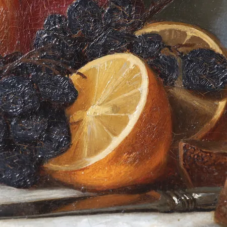 Tavla, olja på duk, signerad Axel Gillis Hafström, daterad 1863, ca 21x26cm, krackeleringar, någon retusch. Skickas med postpaket.