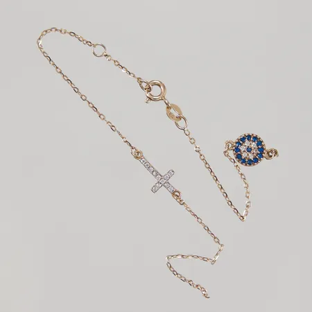 Armband med 2 berlocker defekt, av, 14K,  Vikt: 1,5 g