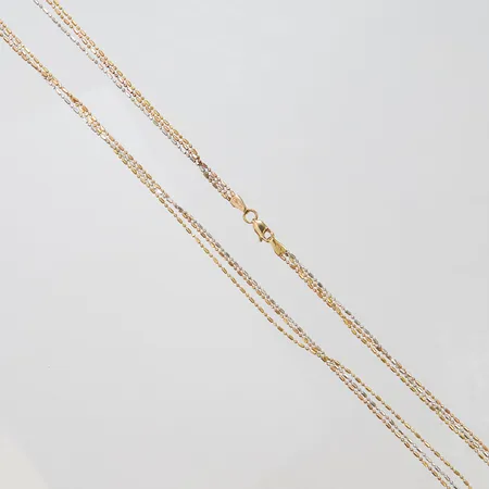 Collier treradigt längd ca 57,8cm, bredd 3mm, trefärgat bruksslitage, 14K Vikt: 6,4 g