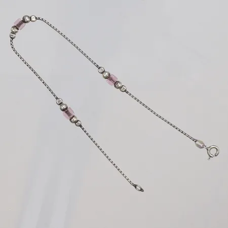 Fotlänk med rosa detaljer 23cm bredd 1-4mm visst slitage silver 925/1000 Vikt: 3,1 g