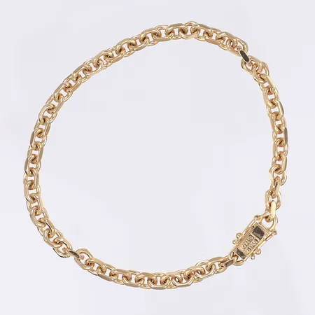 Armband ankarlänk 21cm, bredd 4,5mm, svenska stämplar, nyskick, 18K Vikt: 17,7 g