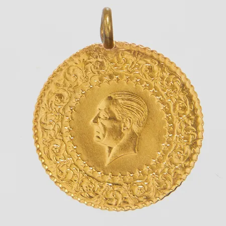 Mynt/Hänge Ataturk år 2003 Ø18mm, ögla i metall, 22K, bruttovikt: 1,8g.