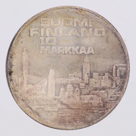 Mynt 10 markka Finland EMX Helsinki 1971, Ø34,8mm, etui, silver 500/1000 Vikt: 24,2 g