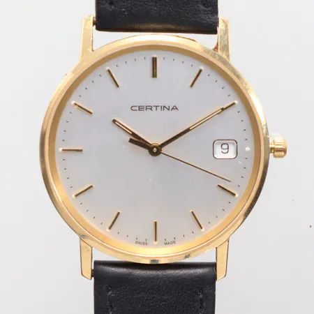 Herrur Certina quartz Ø33,5mm, fungerar, gravyr, orginalbox, 14k Vikt: 0 g