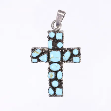 Hänge i form av kors med turkoser höjd 55mm inkl hängöglan silver 925/1000 Vikt: 14,8 g