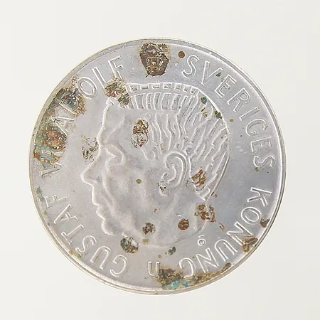 Mynt Gustav VI Adolf Sveriges Konung 5kr år 1971, Ø34mm, oxideringsfläckar, silver 400/1000 Vikt: 18,1 g