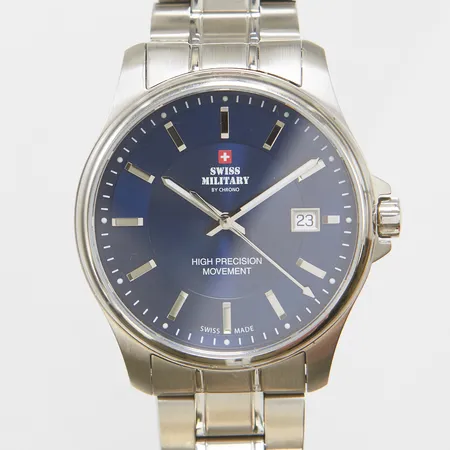 Herrur Swiss Military by Chrono stål quartz 39mm, ref SM30200, datum, stållänk, viklås, inga tillbehör.