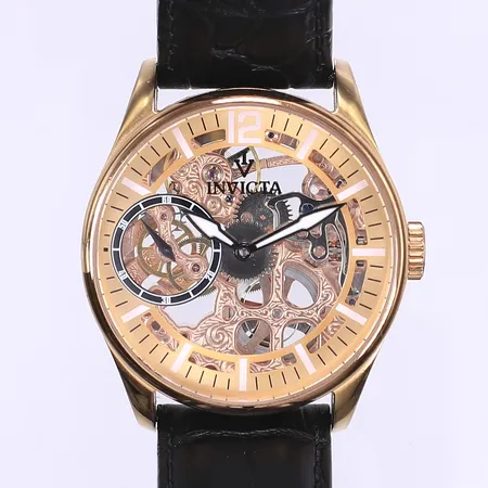 Herrur Invicta Vintage Ø44mm, manuell, stål, glasbaksida, ref 12407, läderband, med box samt ej ifyllt cert