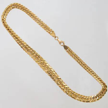 Collier doserad manglad pansar längd ca 37cm, bredd 7-11mm, bucklig, ihålig, 18K Vikt: 15,4 g