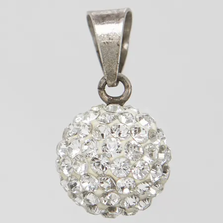 Hänge boll konstmassa med vita stenar, 19,5x10,3mm, GHA, silver 925/1000