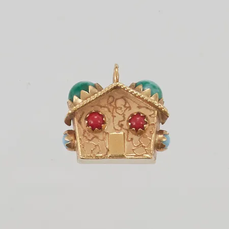 Hänge "hus" 16mm färgade stenar, saknas ögla, 18K 5,2g.