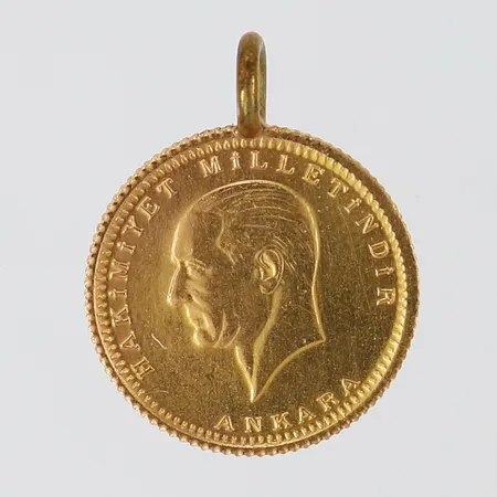 Hänge/mynt Ataturk, Ø15mm, 1923, ögla i metall, 22K.  Vikt: 1,9 g