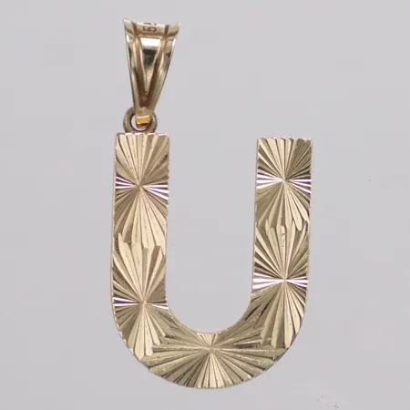 Hänge bokstaven U mönsterdekor längd 26mm bredd 14mm, ihålig 14K Vikt: 2 g
