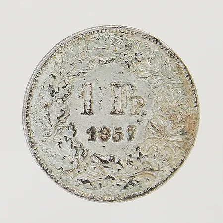 Mynt 1 Francs 1957, Ø22mm, Helvetia, silver 835/1000 Vikt: 5 g
