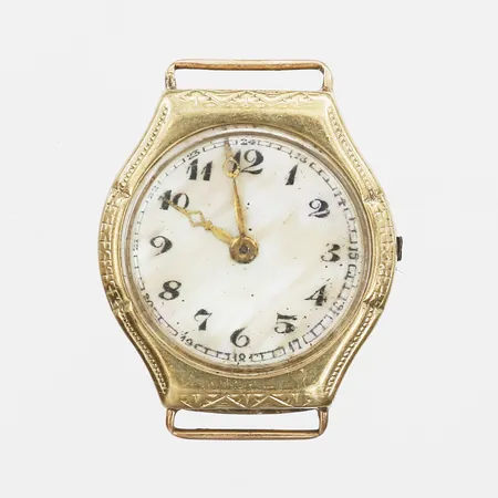 Damur med pärlemorurtavla 14K Ø22mm, manuell, slitage, defekt, saknar krona, inga tillbehör.