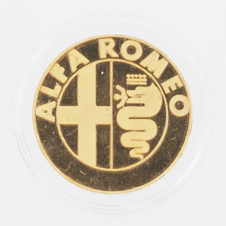 Jubileumsmynt Alfa Romeo, 1910/1990, Ø30mm, certifikat, plastetui, originalbox, 22K Vikt: 14 g