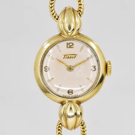 Damur Tissot 14K manuell, Ø21mm, plastglas, band gulmetall längd ca 18cm, inga tillbehör Vikt: 0 g