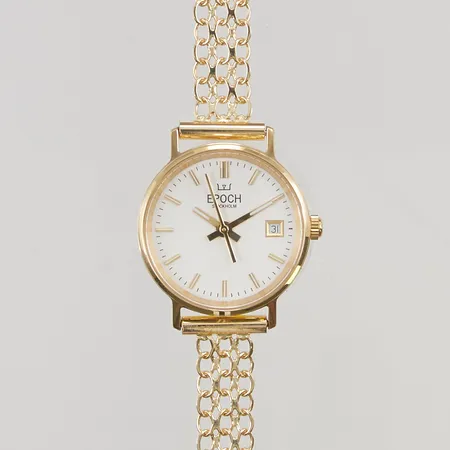 Damur Epoch 18K 24mm quartz länk i 18K, totallängd ca 19,2cm, originaletui, batteribyte krävs, bruttovikt 23,9g.