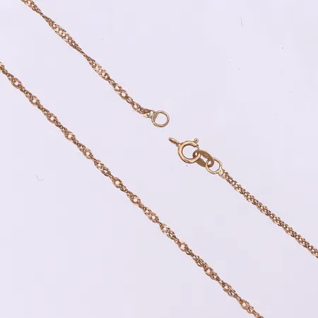 Collier,längd ca 49 cm,bredd ca 1.4 mm, defekt lås, 18k. Vikt: 1,9 g