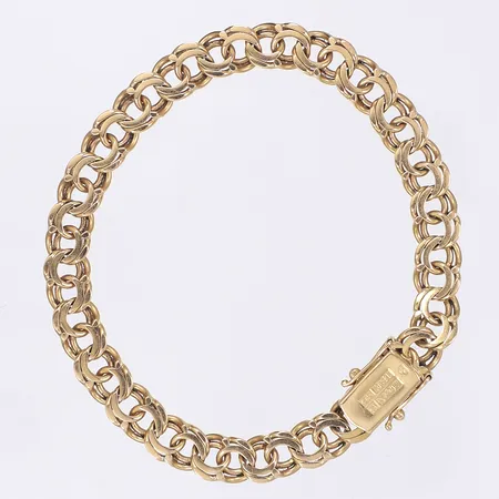 Armband Bismarck svenska stämplar kistlås längd 20cm bredd 7mm 18K Vikt: 19,8 g