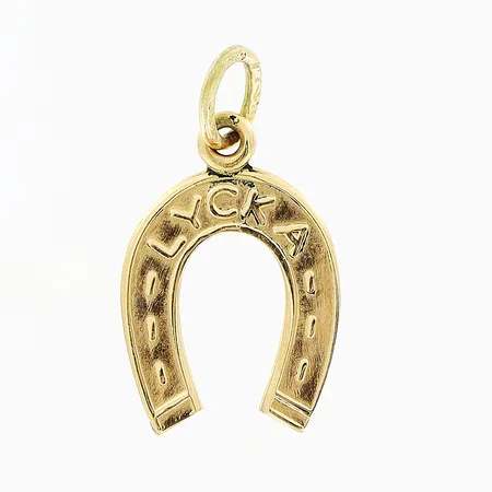 Hänge hästskor text Lycka längd 17 bredd 10mm 18K.  Vikt: 0,5 g