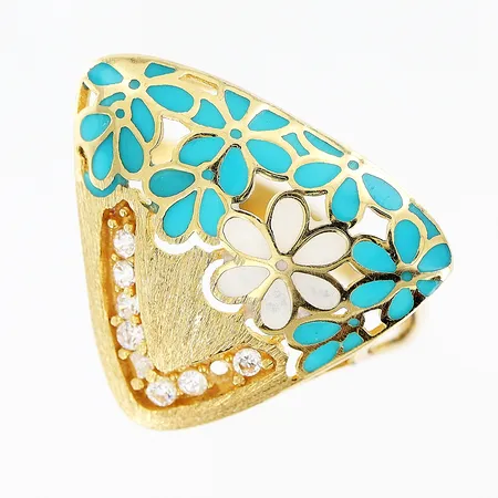 Ring vita stenar och emalj stl:17½, nagg, 1 sten saknas, 18K Vikt: 2,5 g