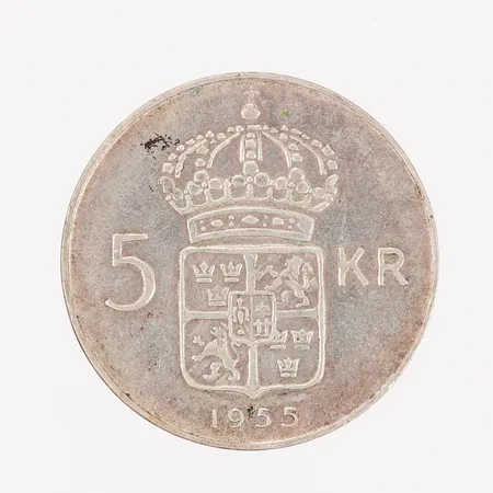 Mynt 5KR Gustav VI Adolf, silver 400/1000 Vikt: 18,2 g