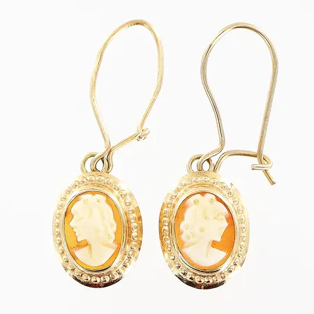 Ett par örhängen Kamé längd 27mm bredd 8mm krokfästen skevheter 18K. Bruttovikt: 1,2gram.  Vikt: 1,2 g