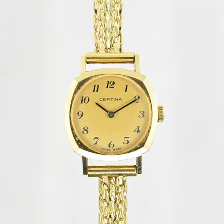 Damur Certina manuell 18K stl:22x22 mm med band 18K längd 16-16½ cm, fungerade vid testtillfället, bruttovikt 22,0g