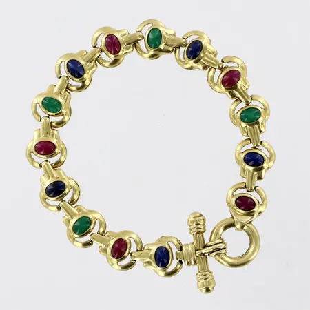 Armband med rubiner smaragder safirer, cabochonslipade, 18cm bredd:10mm 14K  Vikt: 23,1 g