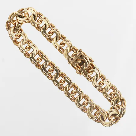 Armband Bismarck längd ca 19,5cm bredd10mm, Bengt Hallberg Guldsmeds AB Köping år 1966, graverat lås. 18K Vikt: 40,1 g