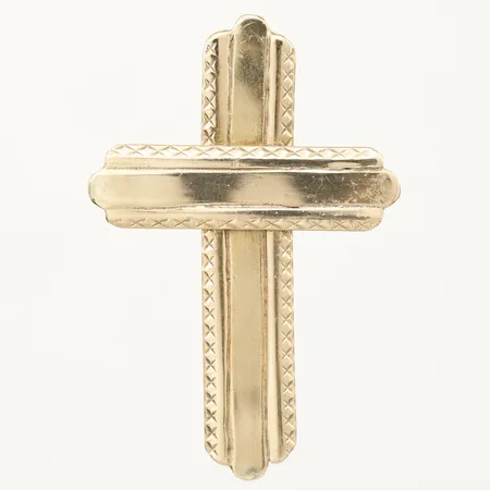 Hänge kors längd 50mm bredd 33mm, något repigt, Pr Popular Guld Ab år 1986, 18K  Vikt: 8,8 g