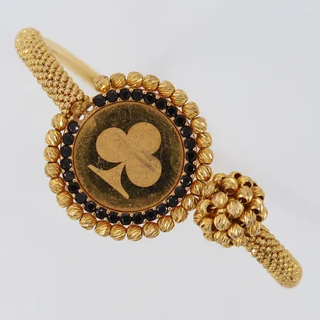 Armband halvöppet blåa stenar ca Ø60mm, bredd 4,5mm, stenar saknas 21K Vikt: 14,6 g