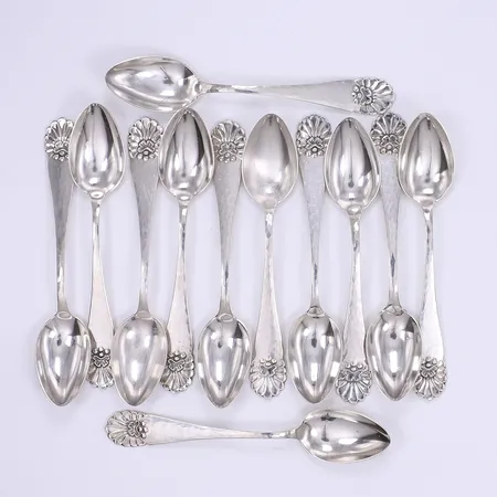 12 Kaffeskedar Markströms Uppsala 1950-tal längd 10cm silver 925/1000 Vikt: 102,8 g