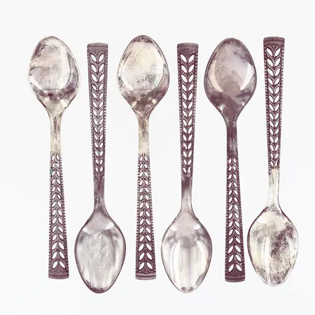 6 kaffeskedar modell Juvel, ca 11cm, norska stämplar, 830/1000 Silver Vikt: 58,1 g