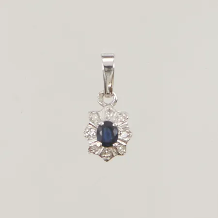 Hänge safir samt diamanter totalt ca 0,05ctv 10x7mm vitguld 18K 0,9g.