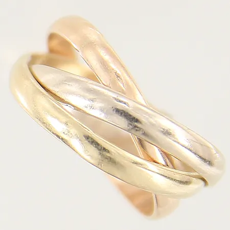 Ring tredelad stl:15¾ bredd 2,5-7,5mm trefärgad 14K Vikt: 3,7 g