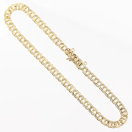 Armband Bismarck längd 18,8cm bredd 4mm slitage vid lås, öglor för säkerhetskedja, 18K.  Vikt: 4,9 g