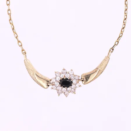 Collier med stenar,längd ca 43 cm,bredd 1.6-15.3 mm, lås saknas,14k. Vikt: 8,7 g