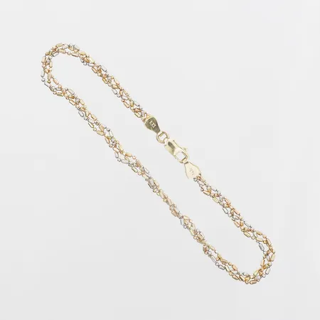 Armband trefärgad längd 20,5cm, bredd 3mm, 14K. Vikt: 4,8 g