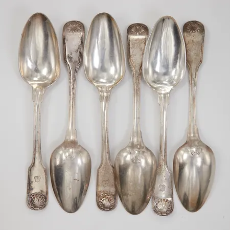 6 Matskedar Snäck Modell I. Lundberg år 1817, 21cm Silver 830/1000 Vikt: 380,2 g