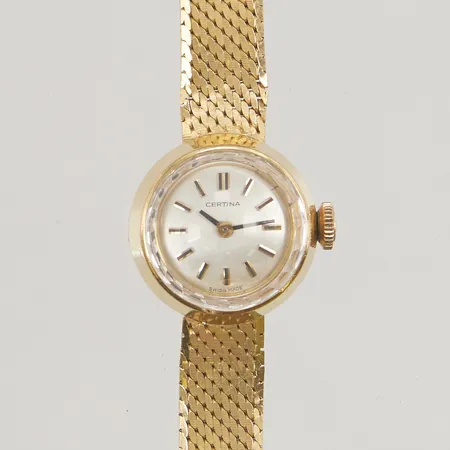 Damur Certina 18K 17mm manuell safirglas, integrerat länk i 18K ca 18-18,5cm, bruttovikt 29,6g.