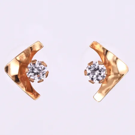 Örhängen paret med vita stenar,ca 9x14 mm,18k. Vikt: 1,4 g