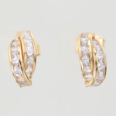 Örhängen med vita stenar, 10mm, böjd stift, 18K  Vikt: 2,2 g