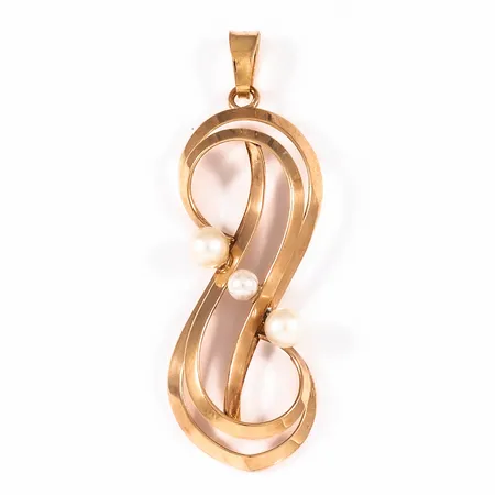 Hänge med tre odlade vita pärlor, bredd 14mm, längd 44mm 18K 2,4g.